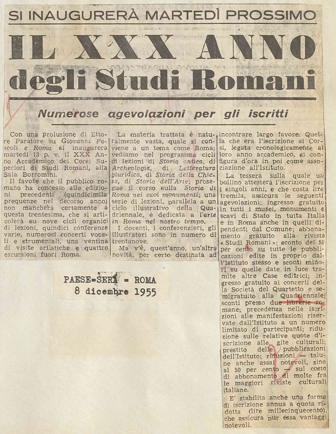 Il XXX anno degli Studi Romani