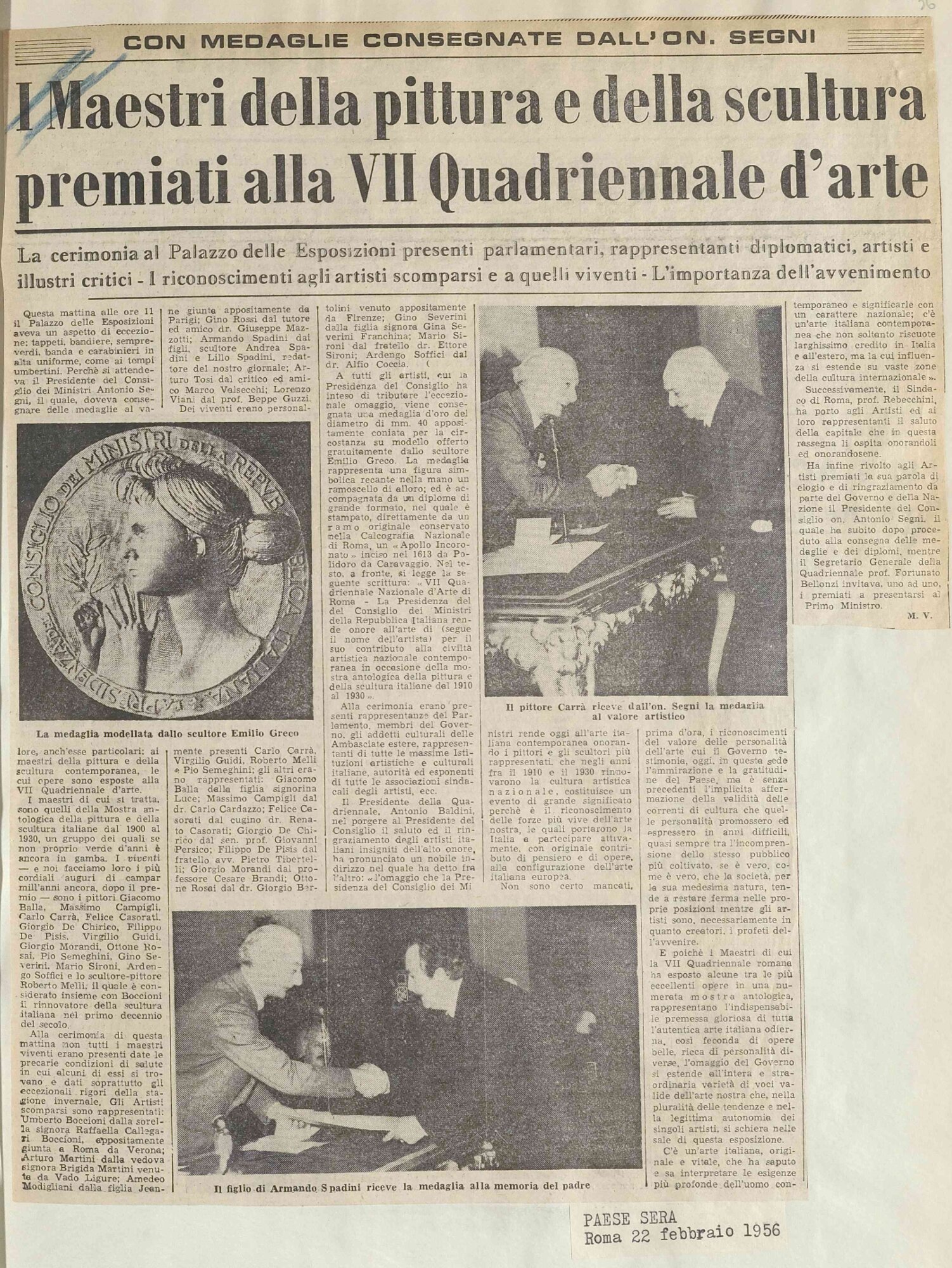 Articoli sulla Mostra Antologica della VII Quadriennale (vol. 16, c. 36) |  QUADRIENNALE DI ROMA