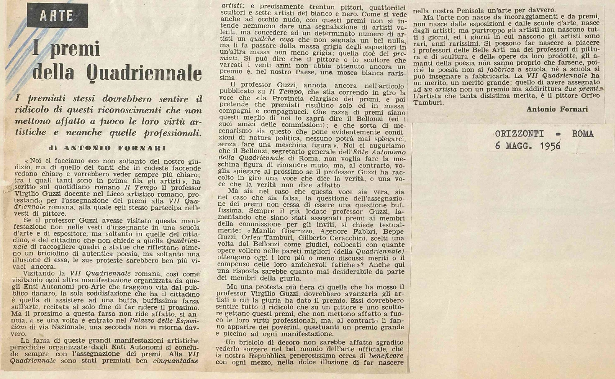 Articoli di commento sulla pittura, sulla scultura e sulle vendite della  VII Quadriennale (vol. 16, cc. 37-44) | QUADRIENNALE DI ROMA