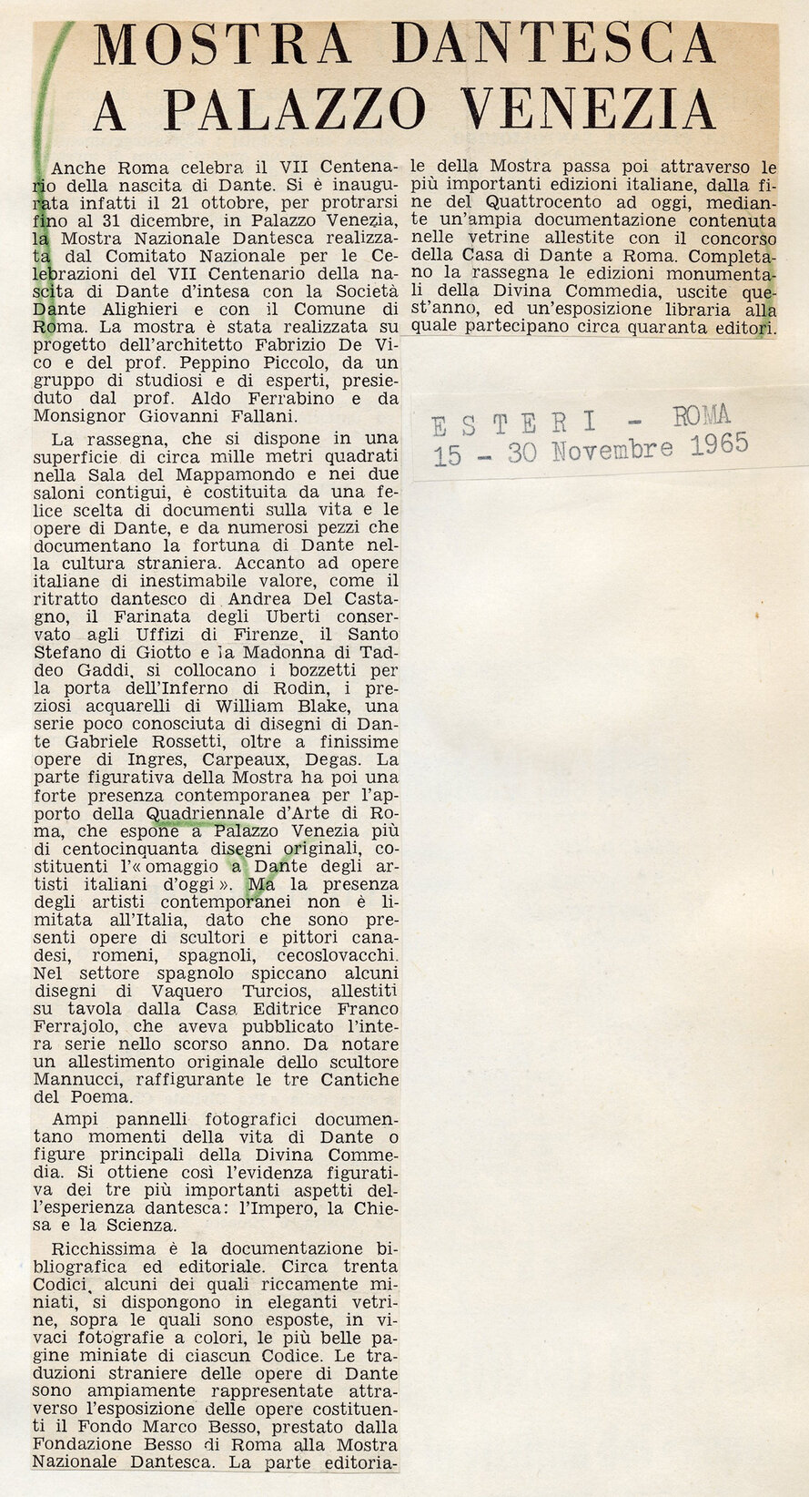 Mostra Nazionale Dantesca | QUADRIENNALE DI ROMA